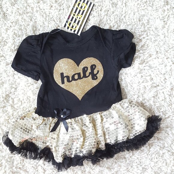 G&G Other - Baby Girls Half Birthday Tutu Dress Black and Gold Size 3-6M